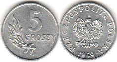 coin Poland 5 groszy 1949