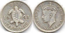 coin Fiji 6 pence 1943