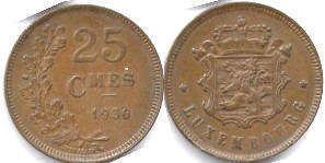 piece Luxembourg 25 centimes 1930