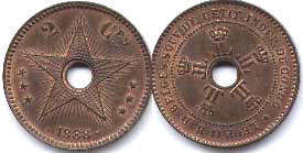 coin Belgian Congo 2 centimes 1888