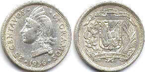 coin Dominican Republic 25 centavos 1956