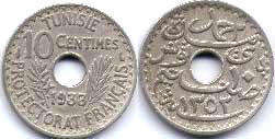 piece Tunisia 10 centimes 1933