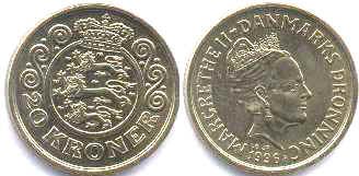 mynt Danmark 20 krone 1999
